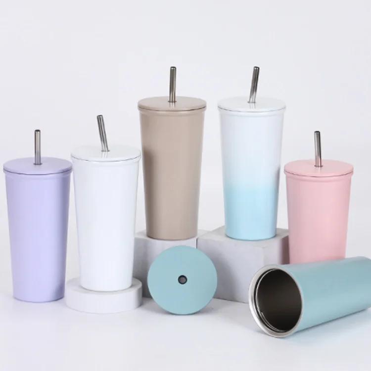 Pastel matte Colored BPA Free Unique wedding party double walled Matte Acrylic Plastic Blank Skinny Tumbler With Straw