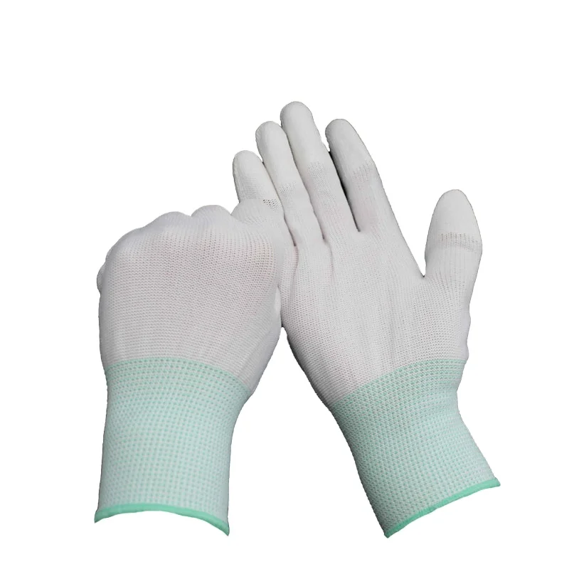13pin Thin work white Nylon cotton yarn breathable pu gloves
