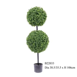Artificial Plants and Flowers Milan Double Single Triple Ball  Boxwood Topiary Tree in Plastic Pot for Home Decoration