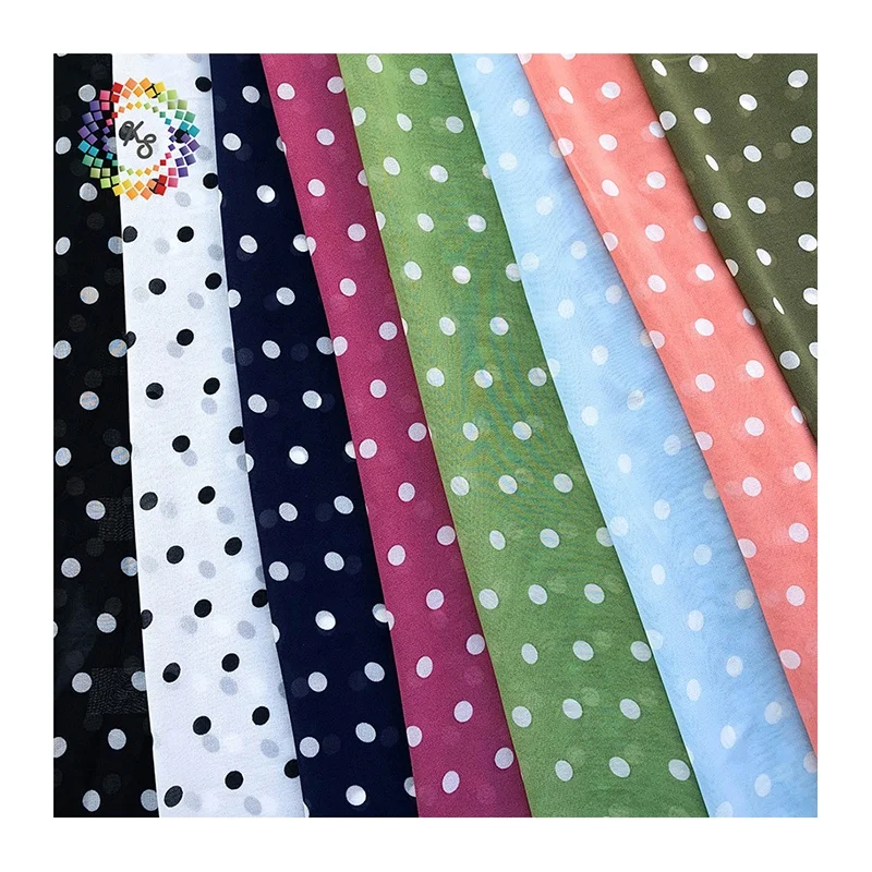 Custom Classical Polka Dots Printing Georgette Fabric Pearl Chiffon