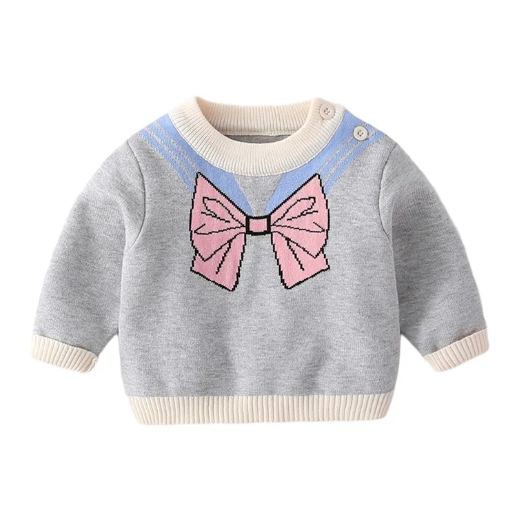 
Bow Jacquard Warm Kids Clothing Knitted Winter Kids Clothes Baby Sweater 