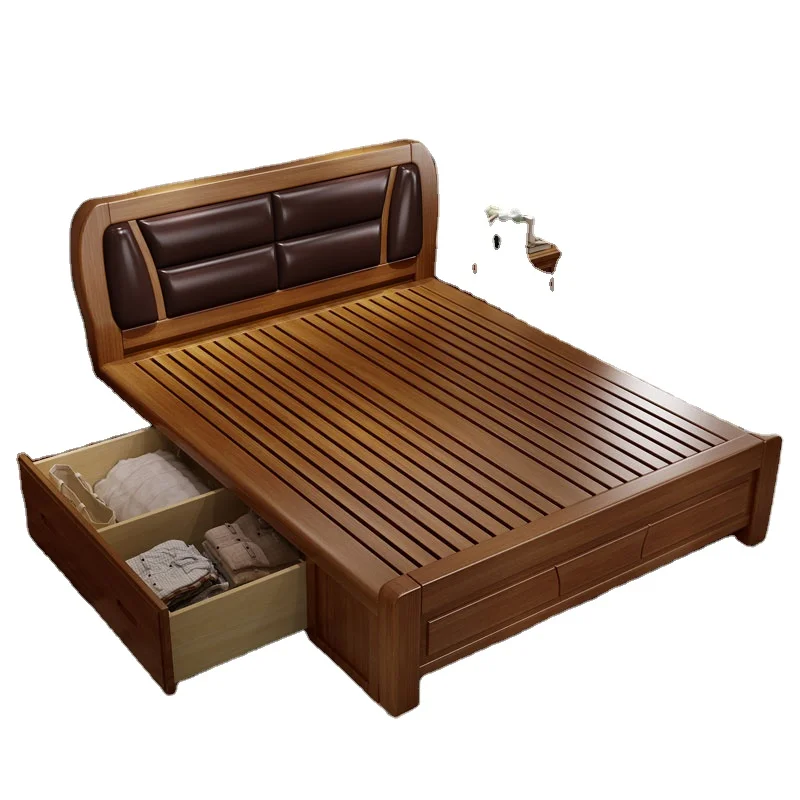 Luxury Upholstered Leather Bed Hotel Bedroom Furniture Sets Modern Home Frame Wood Beds