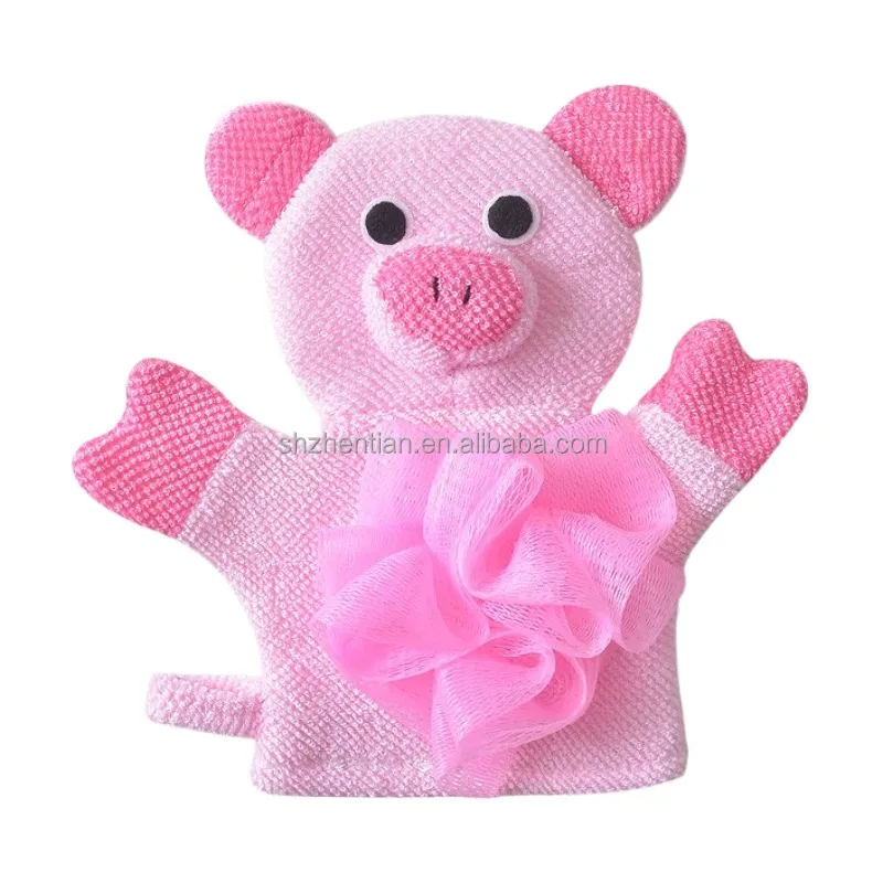 Baby Bath Gloves Exfoliating Cute Cartoon Kids Bath Mitt Hand Puppet Shower Bath Wash Gloves with Animal Design Body Available