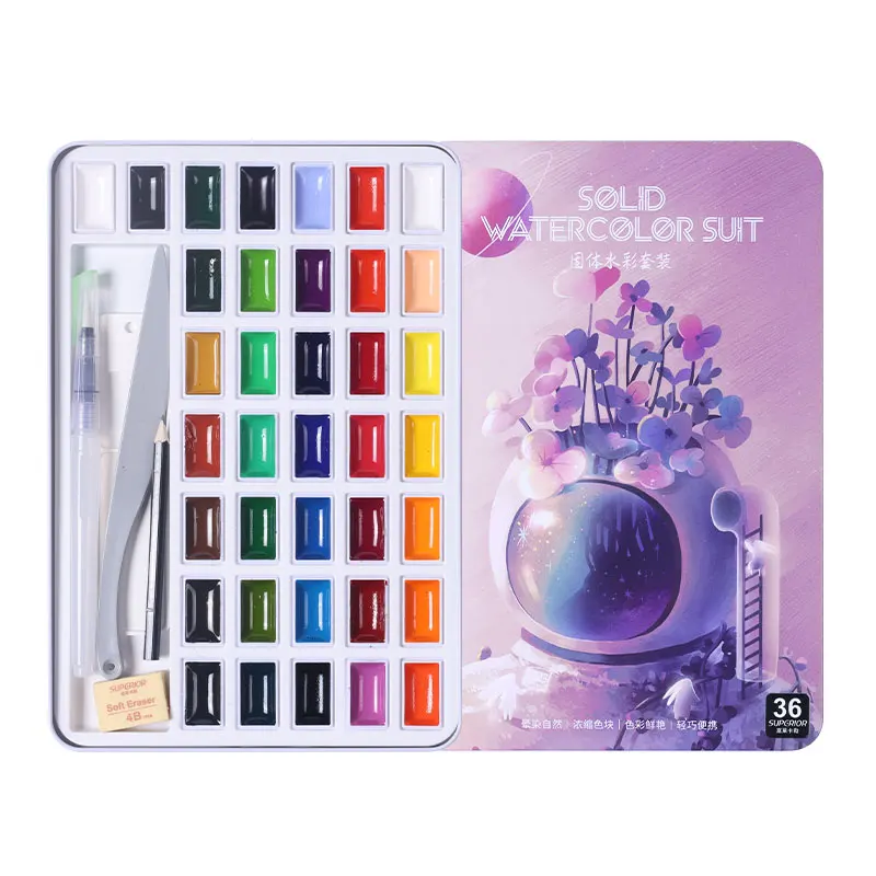 Semi Moist Watercolor Paint Set Assorted Colors with Paint Brush Watercolor Pallet, for Beginners Students Kids