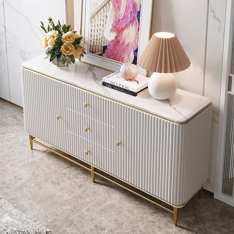 Profession Customization Luxury Long Dining Room Marble Wood Sideboard Storage Cabinet With Two Doors