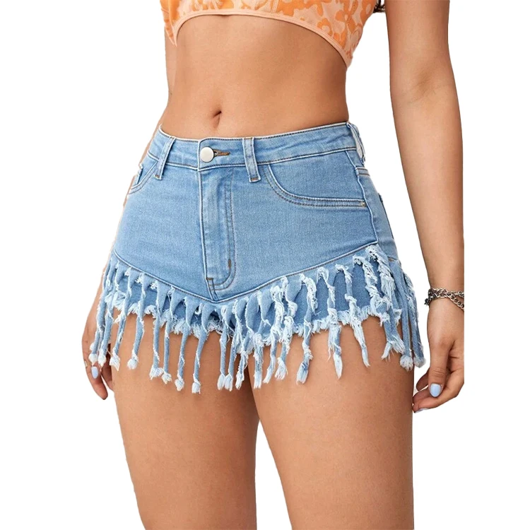 Summer Fashion Low Waist Women Shorts Stretch skinny fringed denim shorts Sexy Mini blue jean shorts for women