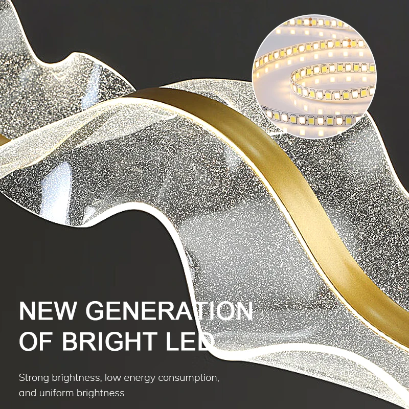 Modern Home Decorative Modern Living Room Hotel Circle Hanging Pendant Light New Design Acrylic Gold Luxury wave Led Chandelier