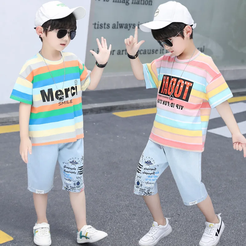 Boys Clothes Sets Summer 2022 Casual Outfits T-shirt + Pants 2 PCS Kids Boy Sport Suit Children Clothing Teen 3 6 8 9 10 Years