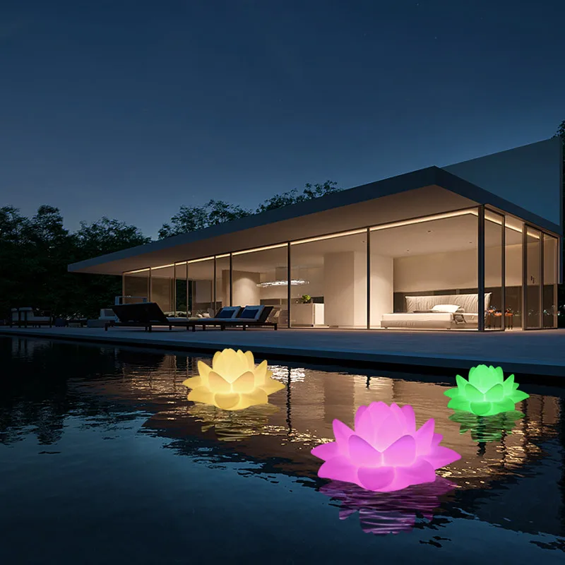 Custom Artificial Lotus Flower PE Plastic Cordless Remote Control LED Table Lamp