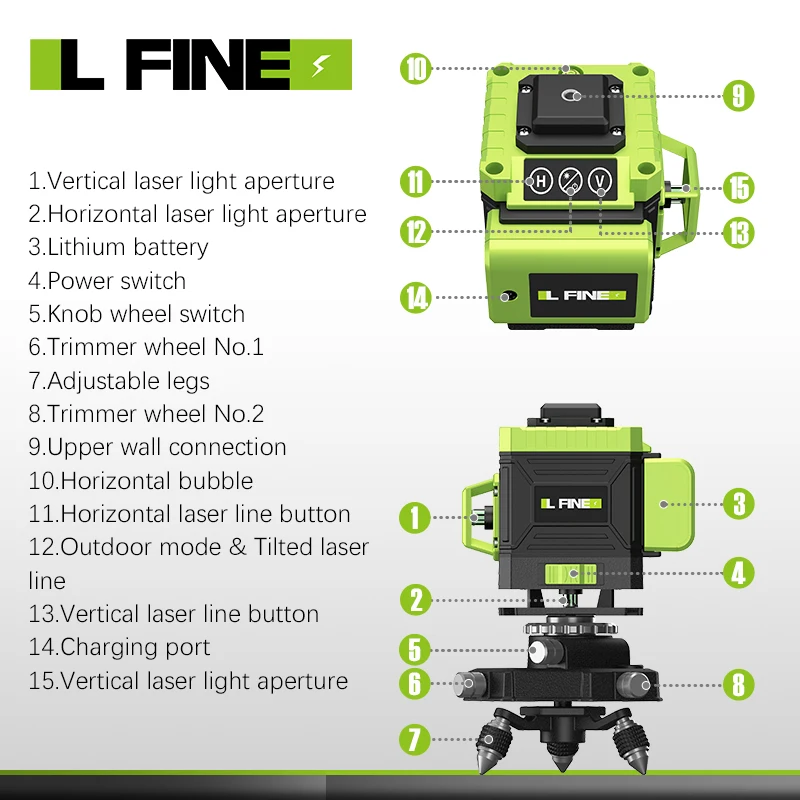LLX Series 3D Automatic Rotary Laser Level for Floor 12 Lines Green Laser Level