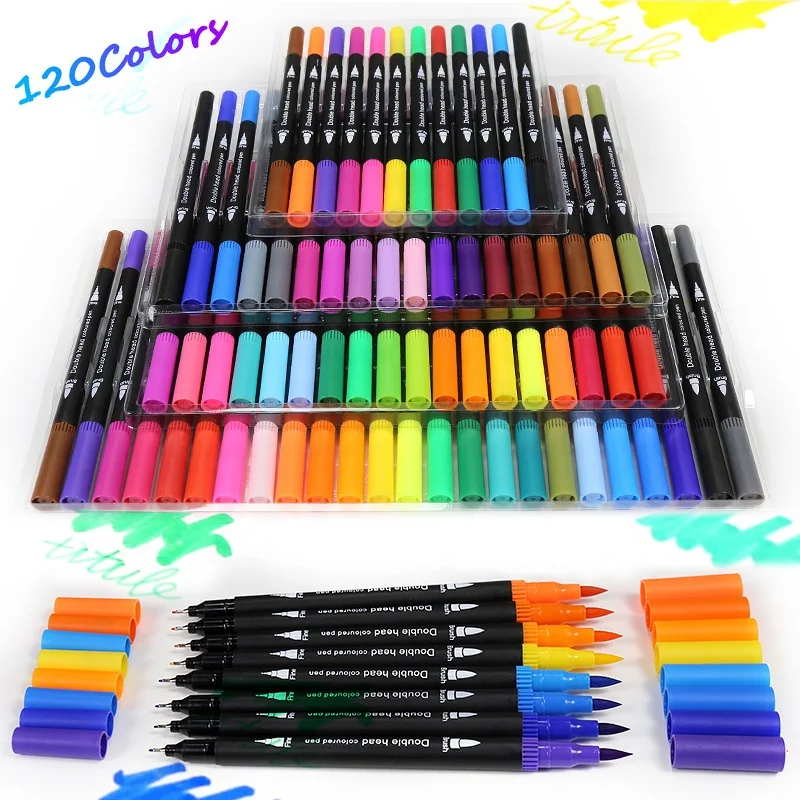 Water-based Double-headed Marker Pen Set Multi-color Soft Head Hook Line Art Multi-color Watercolor Marker Pen Wholesale