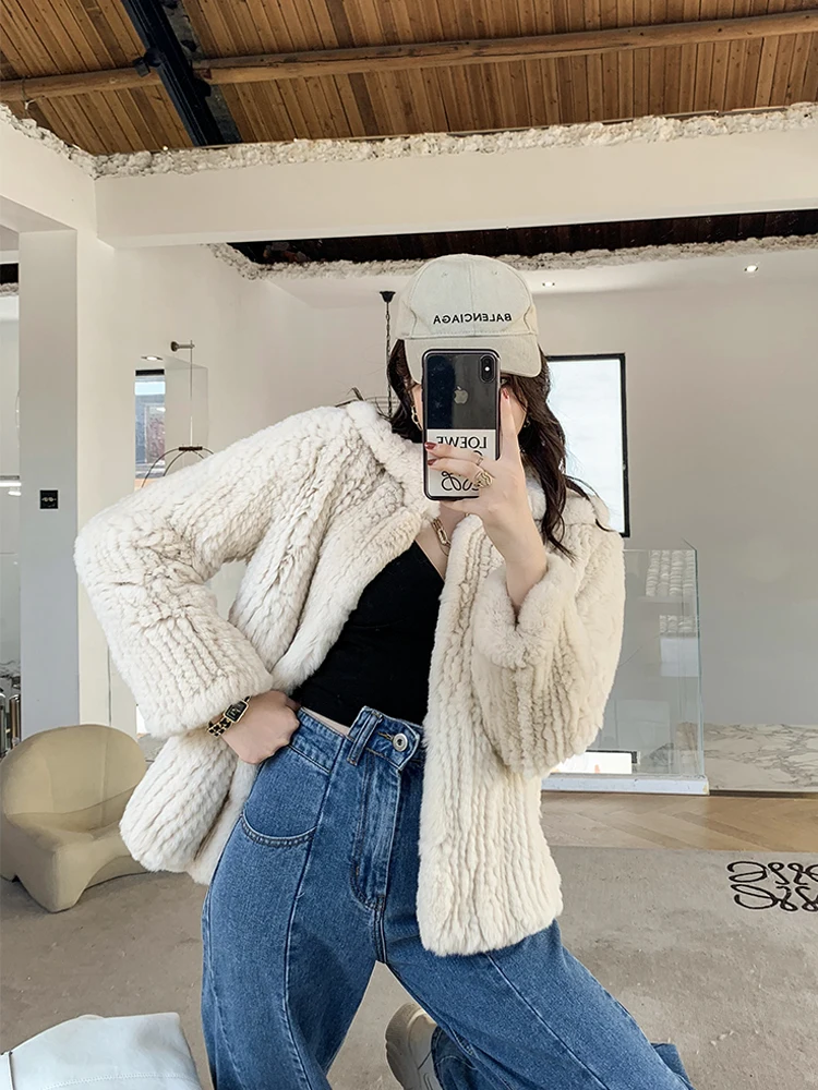 YR1198 Lovely soft color fashion garment jacket rex rabbit fur jacket women clothing