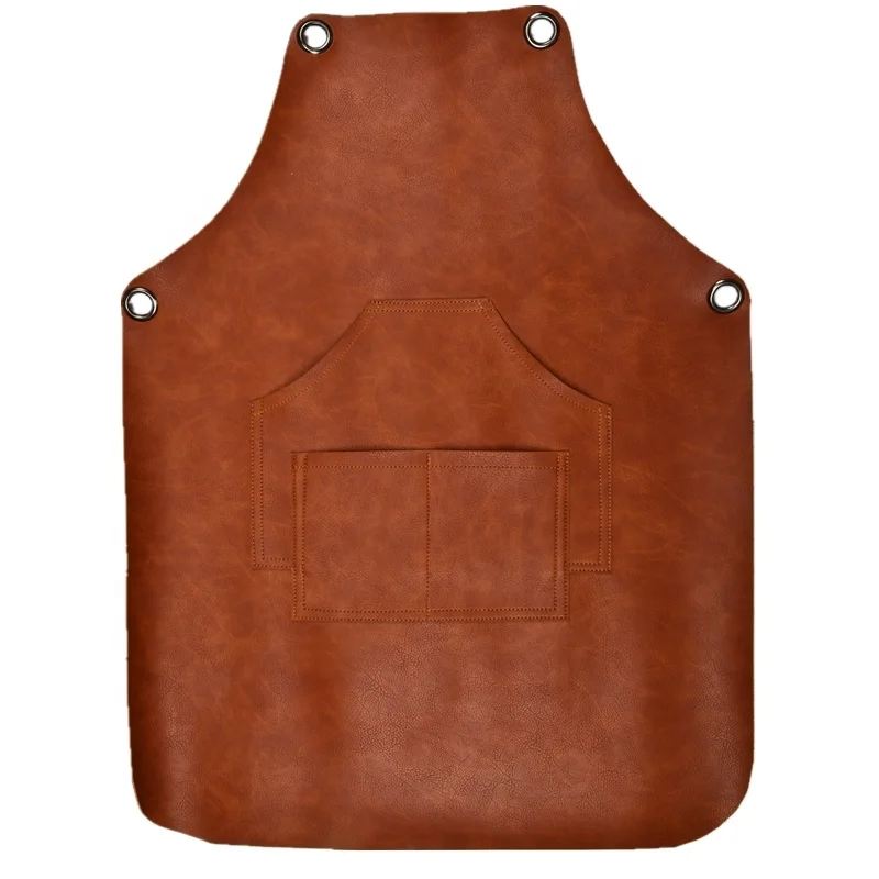 ShangMeiYuan factory Custom logo waterproof kitchen/barber black bbq PU leather welding apron straps