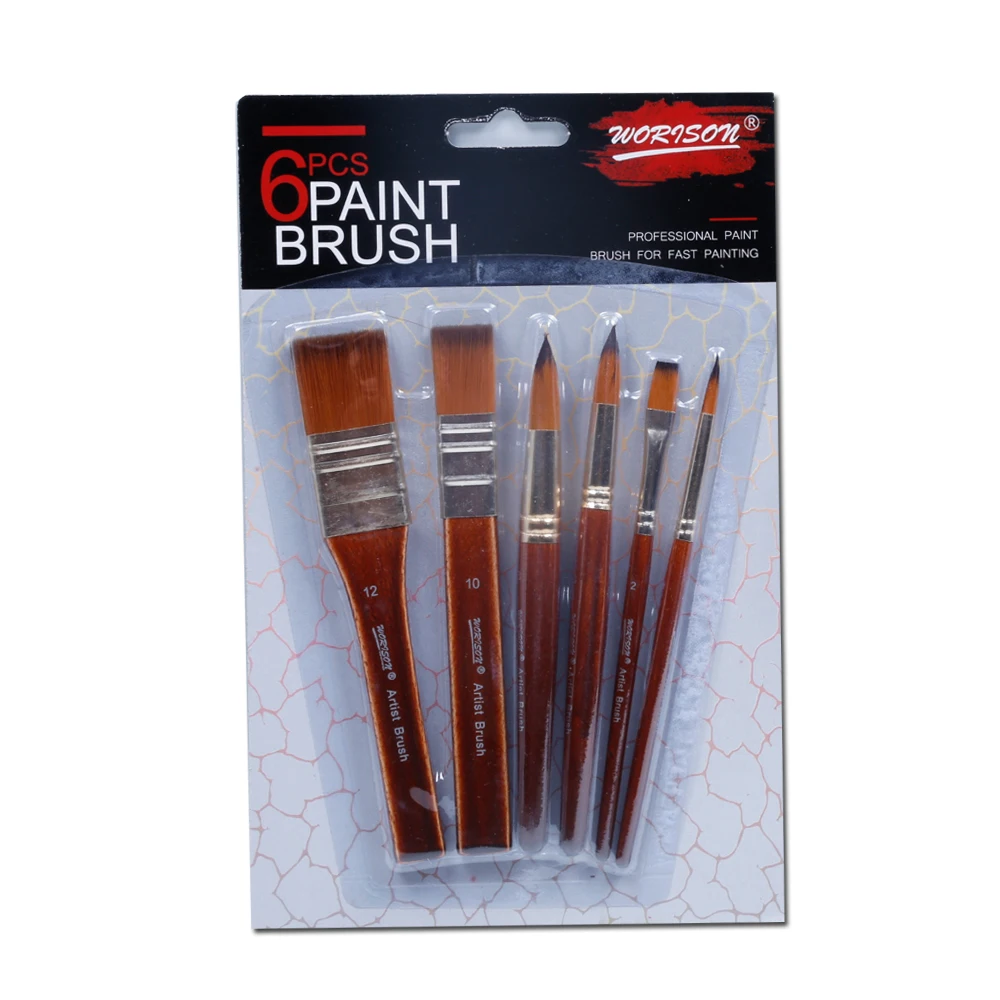 WORISON 6pcs Nylon Hair Artist Paint Brush Set for Watercolor Brushes Professional Mop