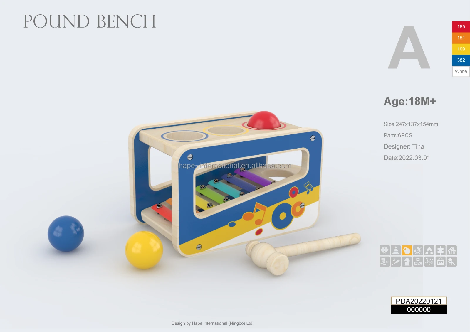 Pound And Tap Bench Toy Wooden Kids Work Hammer Pounding For Xylophone Durable Musical With Slide Out Toddler Educational