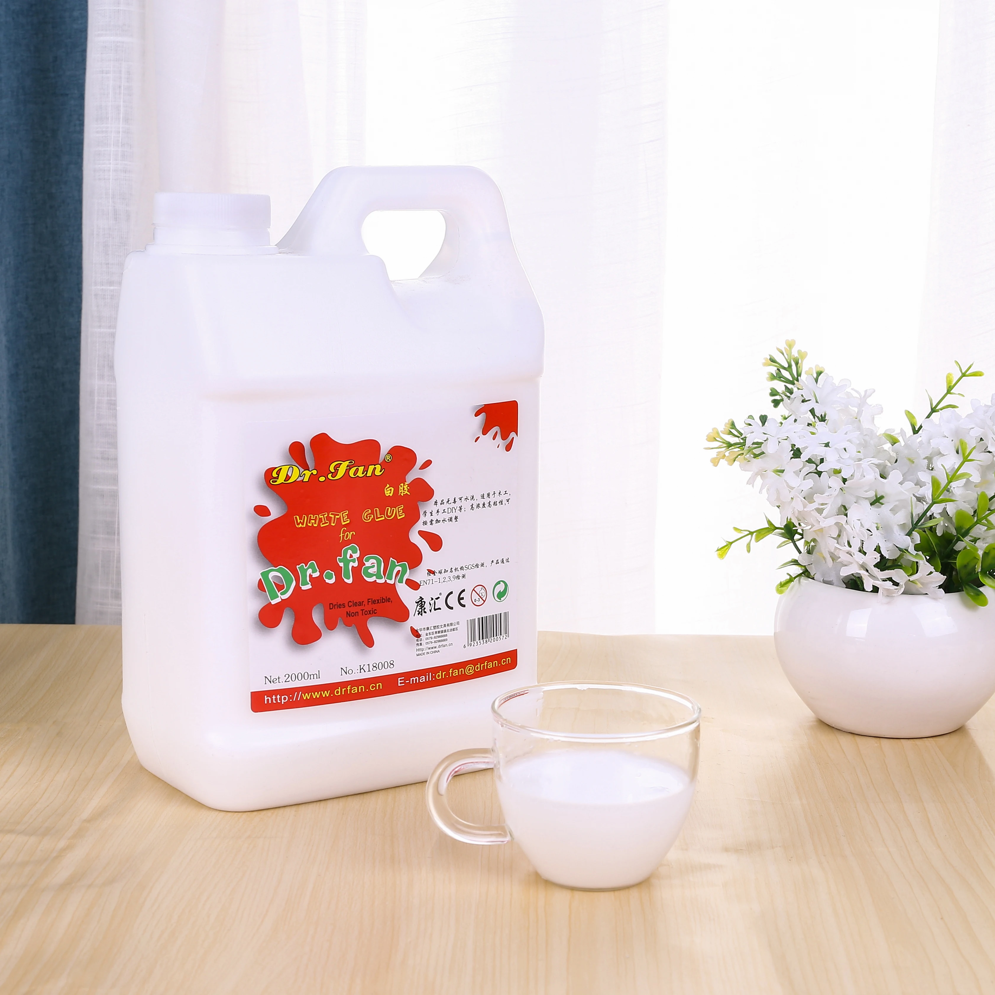 2000ml white pva latex adhesive glue formaldehyde  free bonds paper wood non-toxic high viscosity 45000+ sovent free