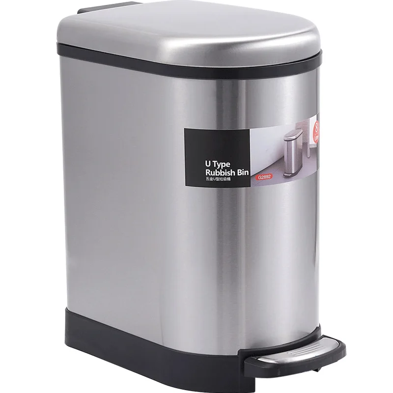 10L U-Shape Stainless Steel Dustbin Pedal Type Trash Can with Dust Bin for Kitchen Bathroom Office Storage Household Usage