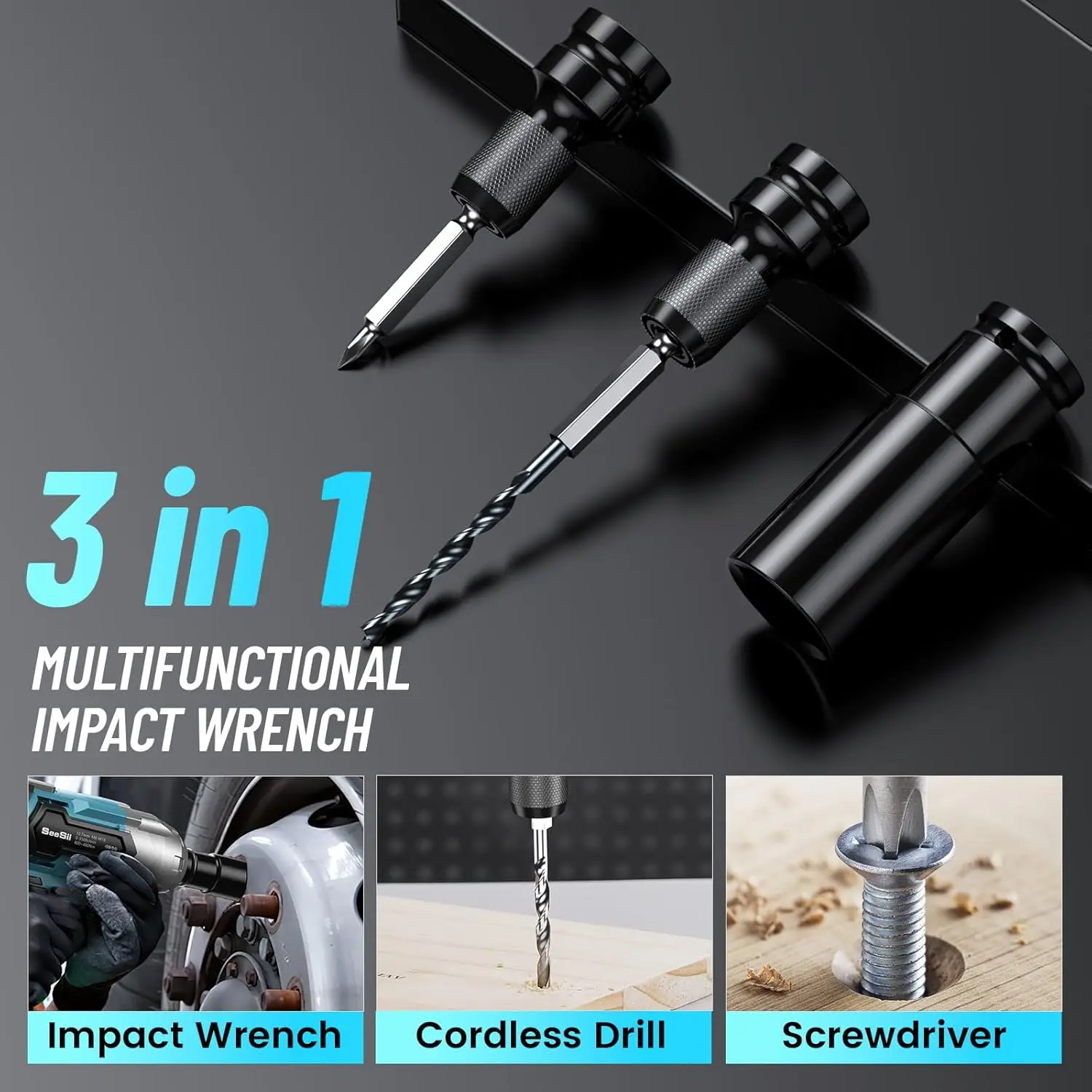 Seesii WH700 Brushless Impact Gun Max High Torque 650Nm w/ 2x 4.0Ah Electric Power Impact Driver 1/2 inch Cordless Impact Wrench