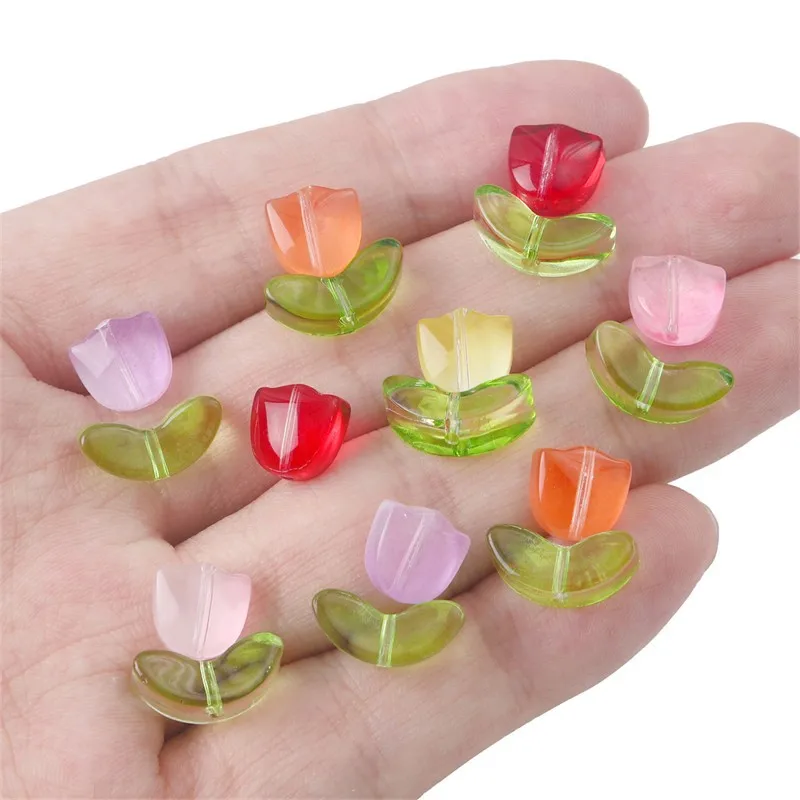 Jewelry components transparent multicolor tulip flower leaf glass beads  for jewelry making findings