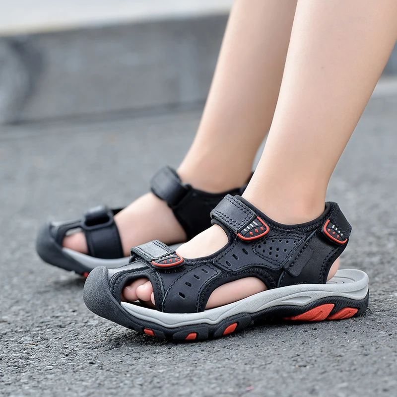 2021 летние пляжные сандалии из натуральной кожи; Детские сандалии с закрытым носком для малышей; Детская модная дизайнерская обувь для мальчиков и девочек