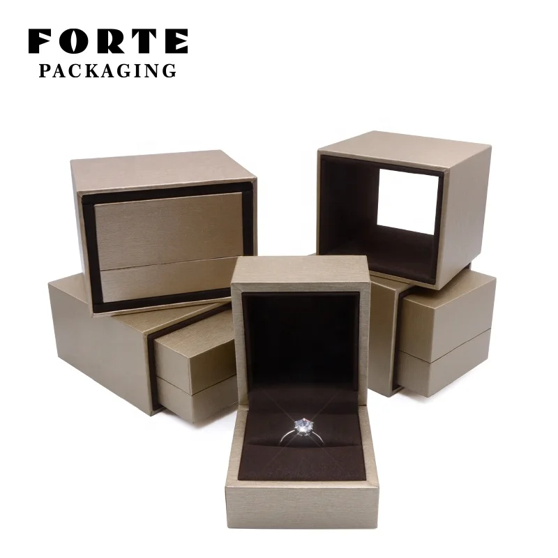 FORTE Gold Luxury Custom Logo eco pull out drawer double ring necklace boxes jewellery boxes packaging