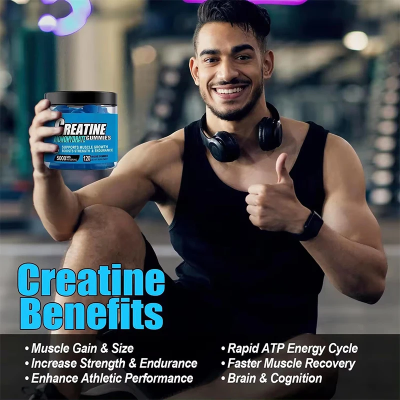 Private Label Pre Workout Supplement Creatine Monohydrate Gummy Infused Creatine Gummies in 120