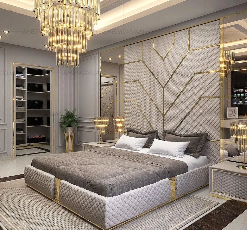 Luxury Bedroom Furniture Modern Headboards Luxury King Size Bed Adhesive Fabric Background Wall Panels for Double Full Hotel Bed