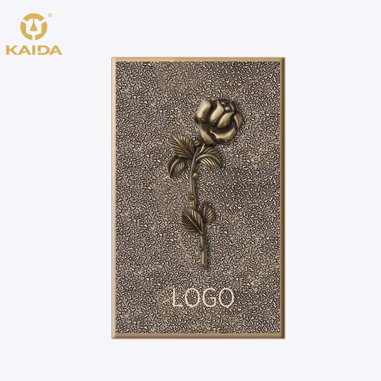 Custom Brass Hardware Casting Bronze Sign Label With 3d Embossed Metal Flower