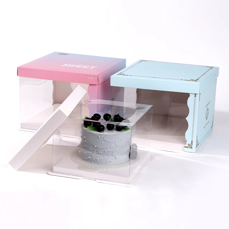 10x10x12 Inch Factory Price Cake Box Large Cake Boxes Tall Cake Box Kraft Paper with Window in Bulk Wholesale Blue and Pink Food