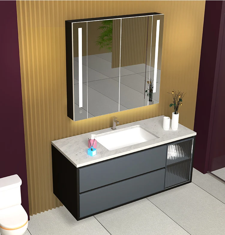 Thickened Space Aluminum Bathroom Cabinet Combination Bathroom Smart Mirror Cabinet   with light