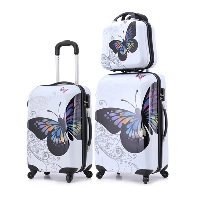 vintage cabin luggage butterfly luggage set cute suitcase for girl