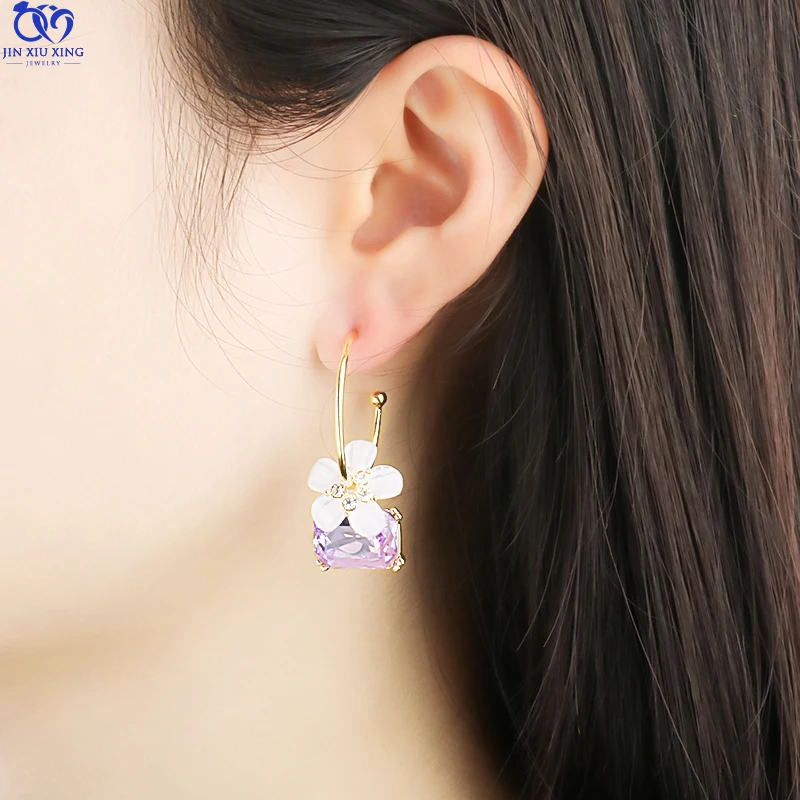JXX HB-152A Ladies Sweet Big Zircon Diamond With Flower Stud Earrings 925 Silver 18 Plated Earrings for Gift for Party