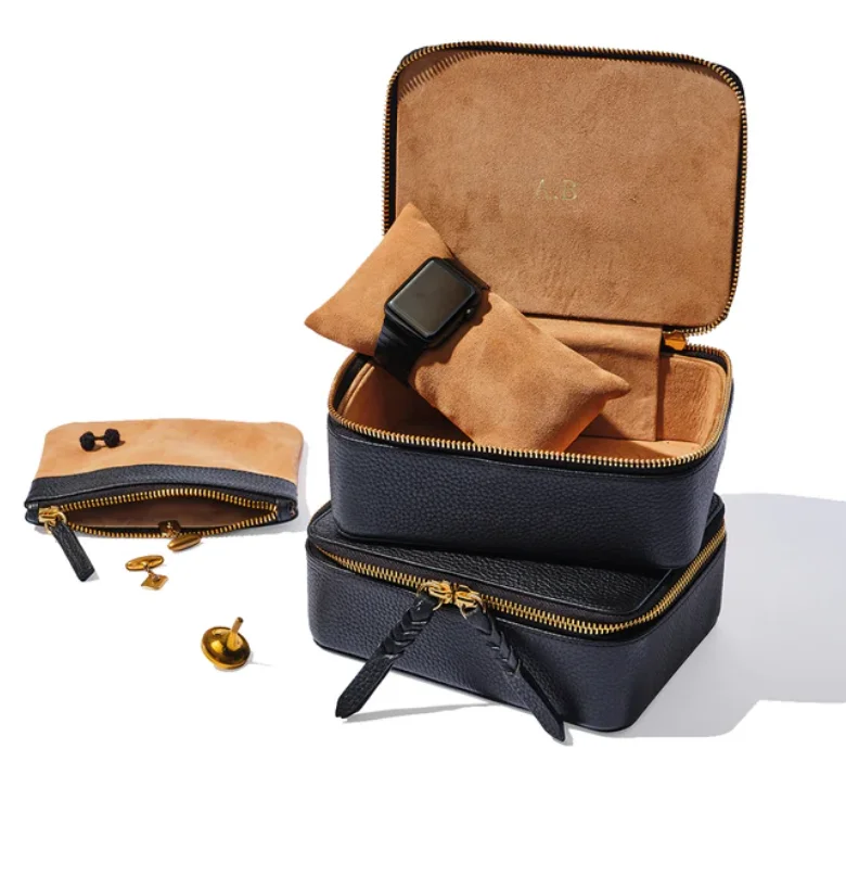 Wedding gift pebbled leather earrings ring watch box high quality travel jewelry case customized logo luxury jewellery case