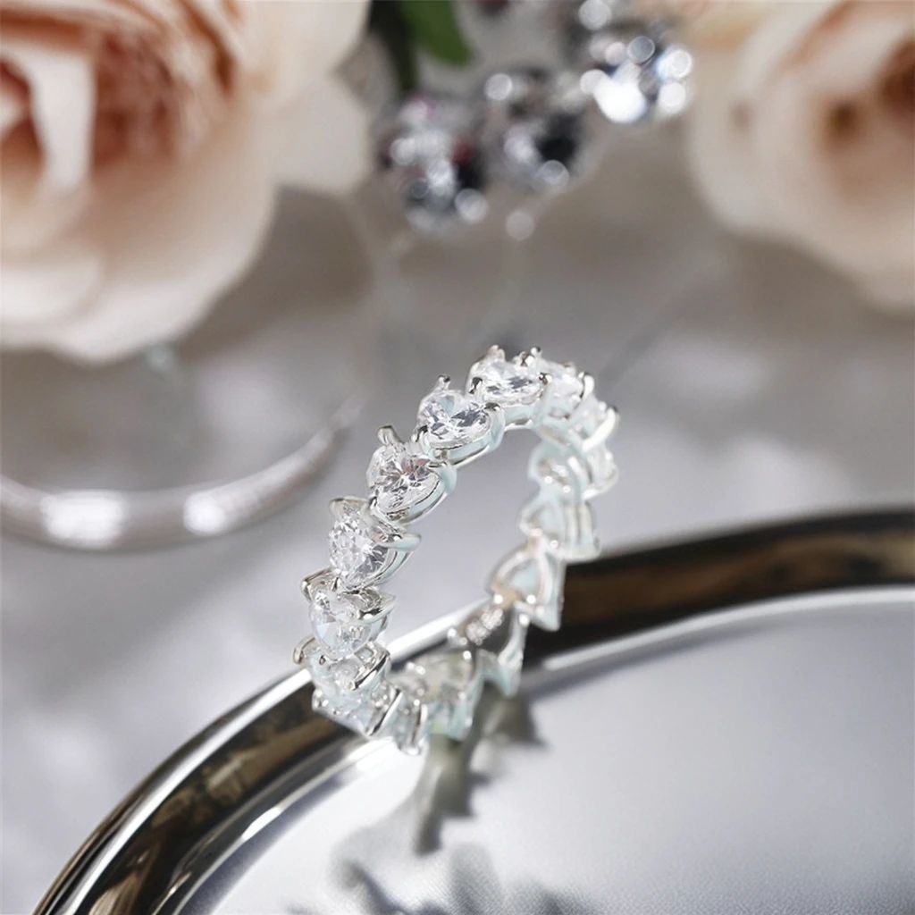 Lab Grown 6ctw Synthetic Diamond Eternity Band Ring Heart Cut Platinum for Unisex Wedding Party Engagement Gift for Girlfriend
