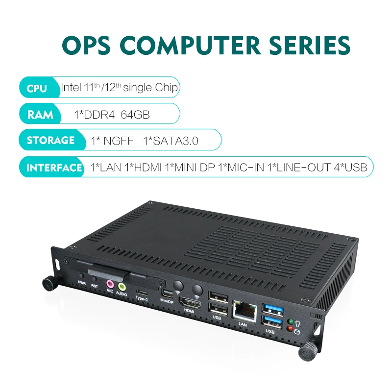 Piesia Embedded Ops Computer Intel 12th/13th Core i3 i5 i7 DDR5 HDMI2.0/MiniDP/Type-C/TPM2.0 NVME Interactive Device OPS Mini PC
