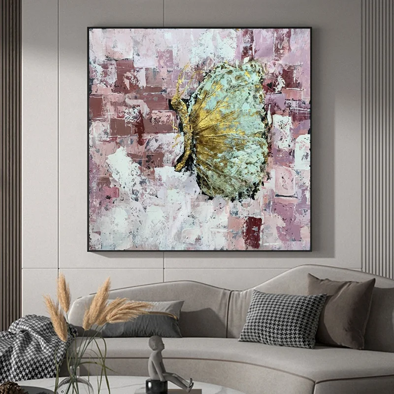 Hot Sale Custom Handmade Wooden and Ps Frame Butterfly Abstract Wall Art Pictures Hand Painted Oil Painting