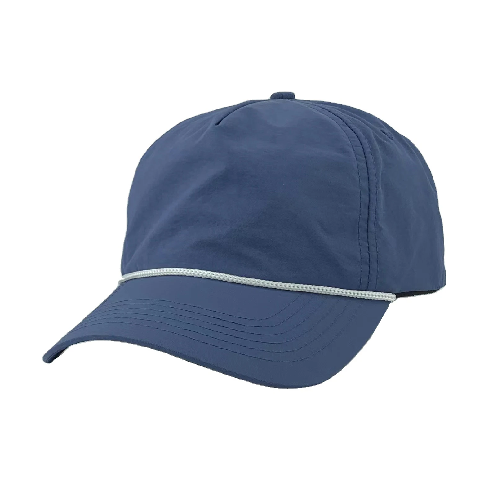 High Quality Unstructured Snapback Rope 5 Panel Nylon Baseball Golf Caps Hats With Custom Logo Snapback Rope