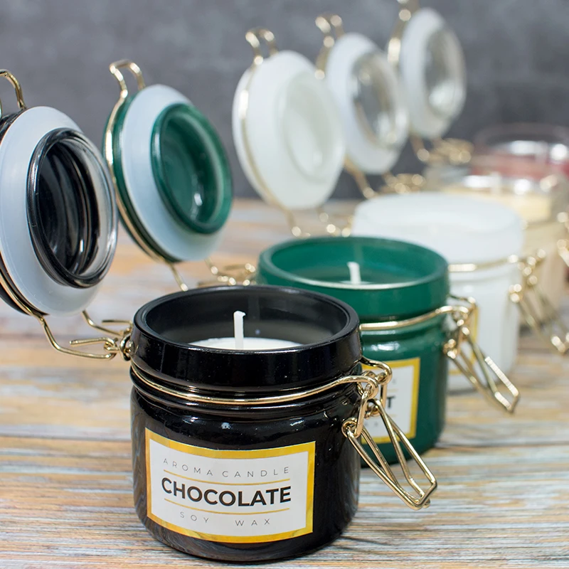 High Quality Custom luxury mixed wax soy wax clear  glass Scented candle jar with lid