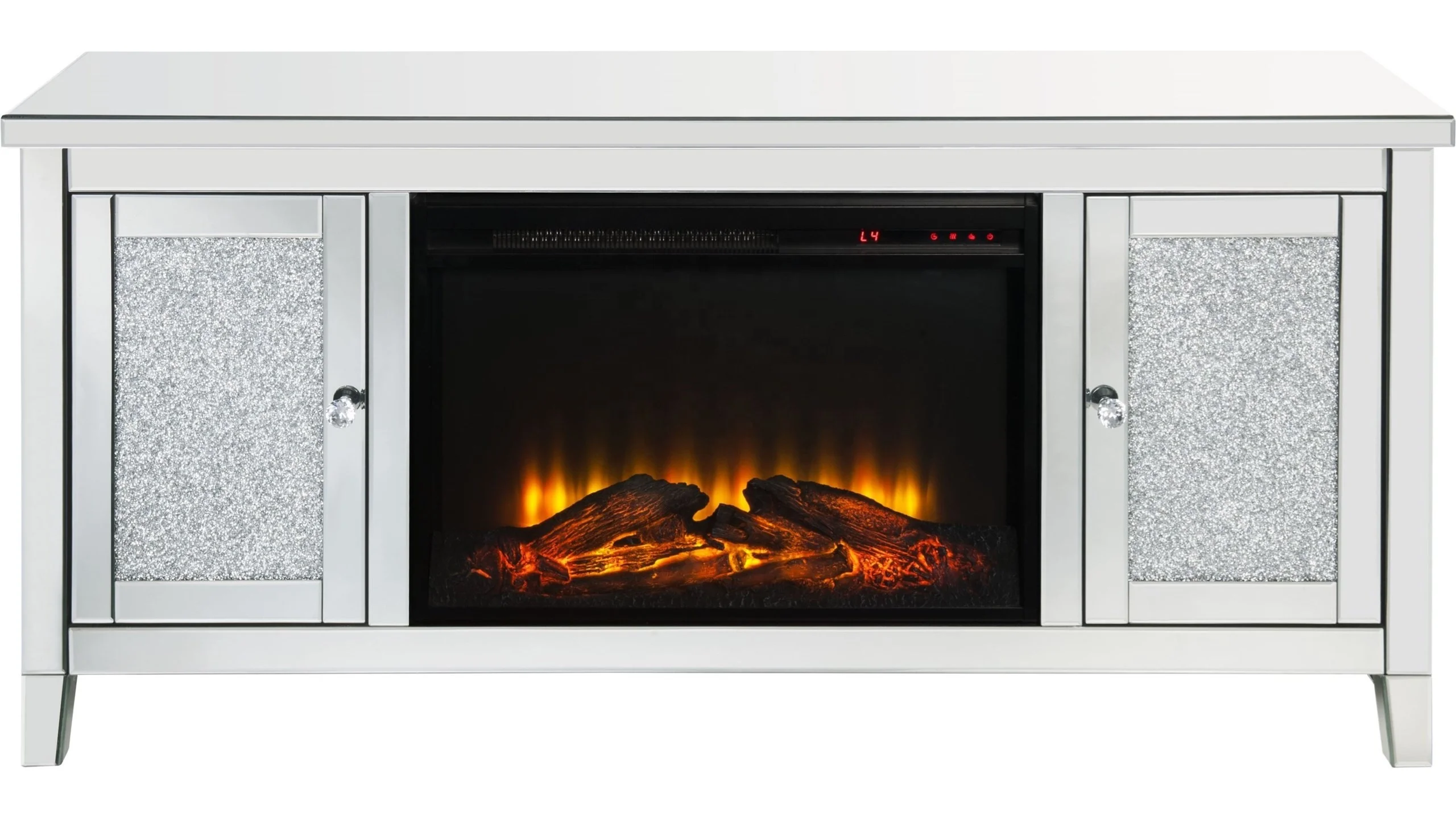 Rectangle crushed sparkly crystal mirrored TV unit stand cabinet with electric fire for sale