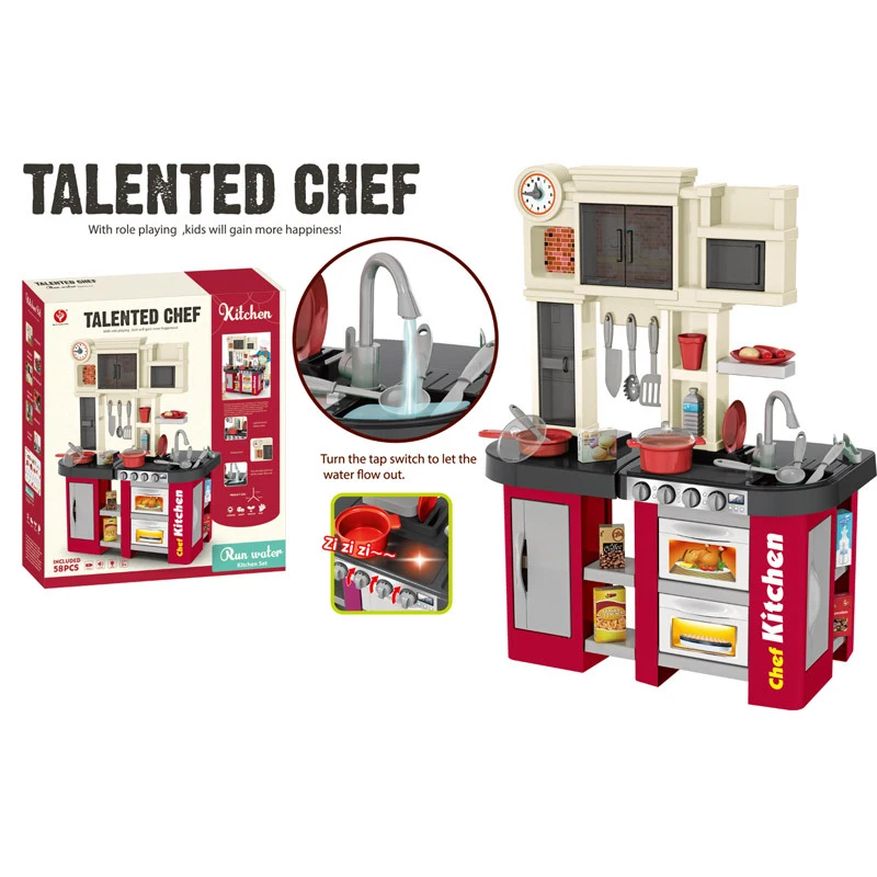 Pretend play cooking table toy water flow out scene simulation kitchen play tableware sets toy with light and sound for kids