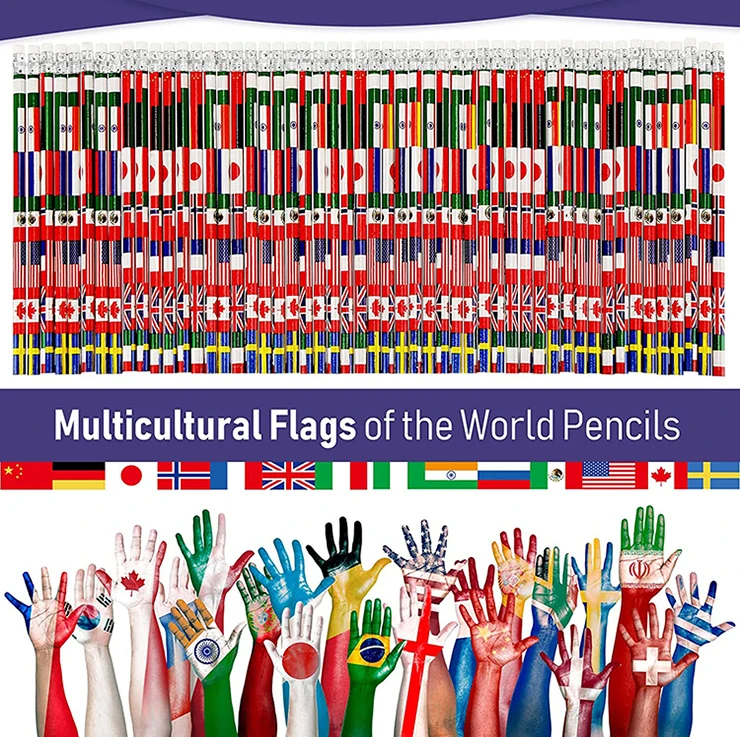 free shipping art natural wood round pencil drawing set kids writing pencils American flag custom for school students