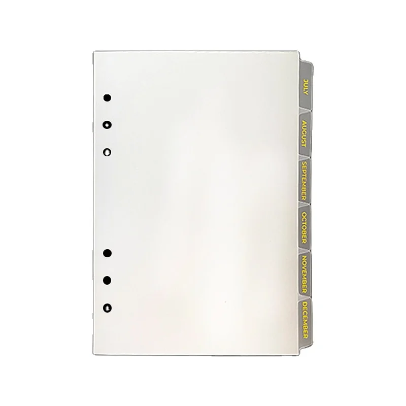 Wholesale Customization A5 Paper Page Dividers Loose-leaf Spiral Notebook Separator Page 6 Holes Separator Page Planner Index