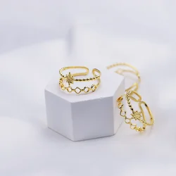 New Fashion Customized Jewelry 18K Gold Plated Stainless Steel Double Layer Finger Ring For Women