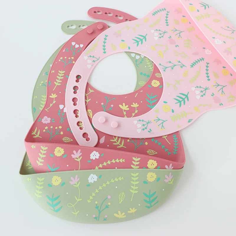 Cute animal printing pattern silicone bib bpa free food grade baby feeding silicone bibs for toddler