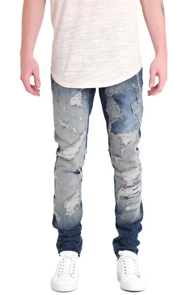 Lotfeel  OEM custom high quality ripped slim fit man cotton heavy washing denim japanese selvedge denim jeans man