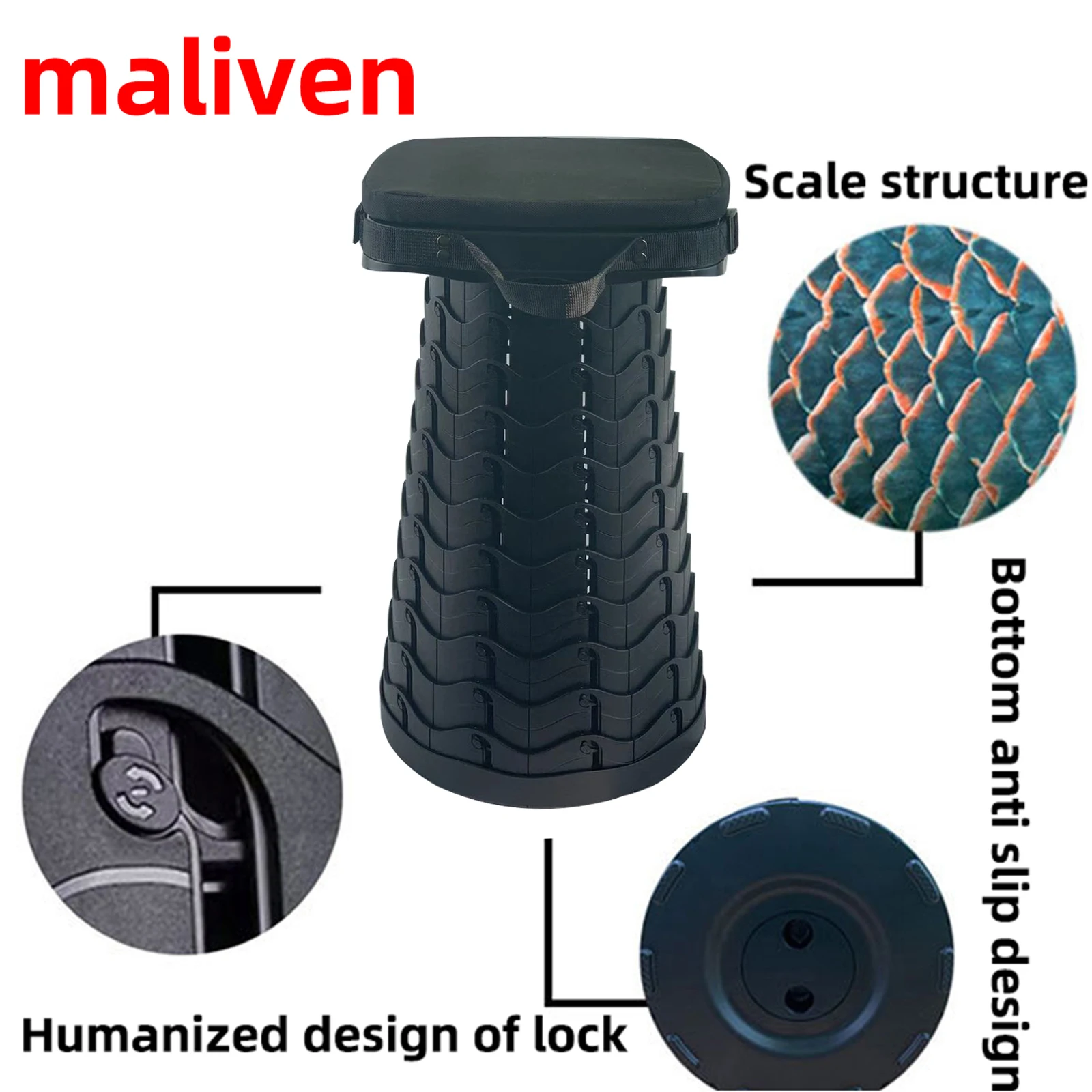 MO002- 2nd Generation Folding Stool Chair Retractable Telescopic Stool Metuis Portable Folding Stool with Larger Seat