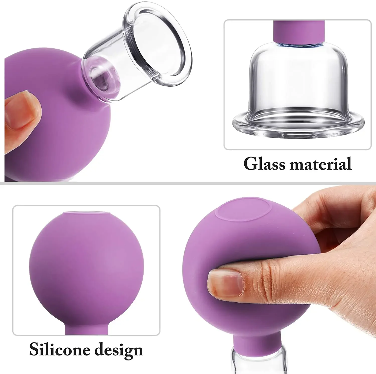 4 Sizes High Quality Luxury Box Glass Silicone Massage Vacuum Suction Therapy Cupping Cup Set for Body Eye Face Leg Arm Back
