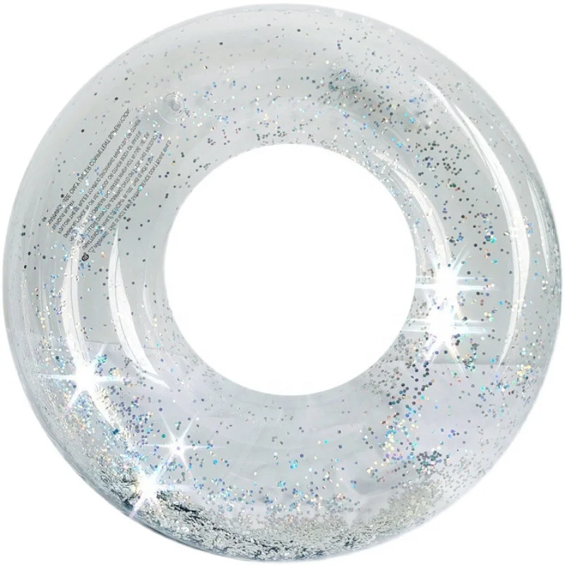 PVC inflatable color transparent sequined gold powder round swimming ring round lifebuoy ins sequined pink transparent swimming
