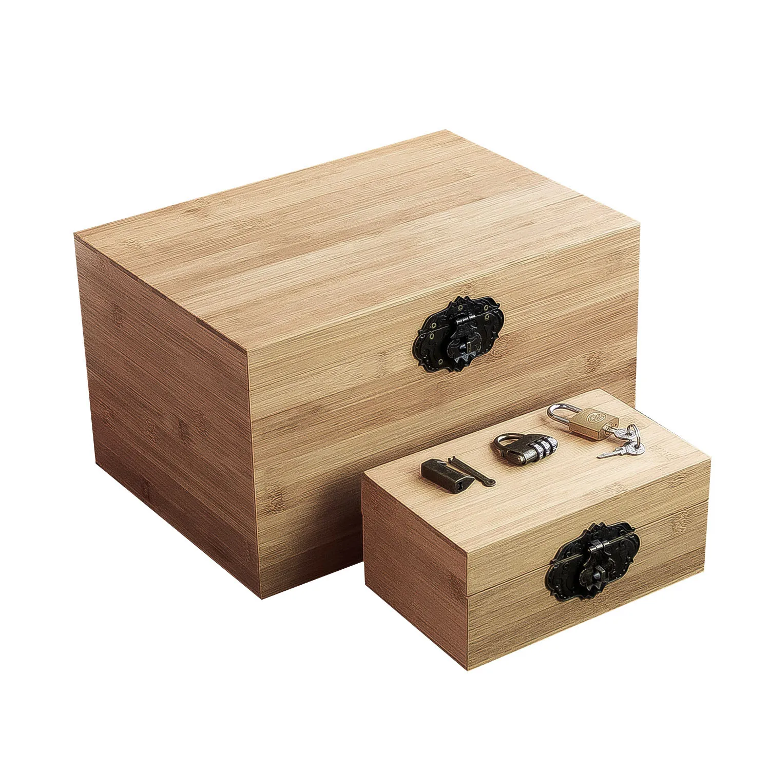 Large Wooden Box with Hinged Lid Solid Acacia Wood Memory Box with Lock Natural Wood Boxes