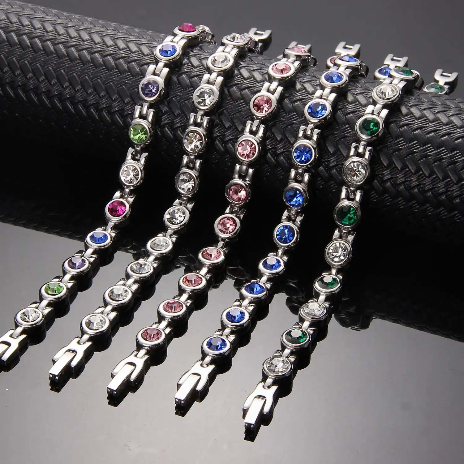 Wholesale Natural Gemstone Adjustable Magnetic Bracelet Health Silver Women Stainless Steel Diamond Zircon Birthstone Bracelets